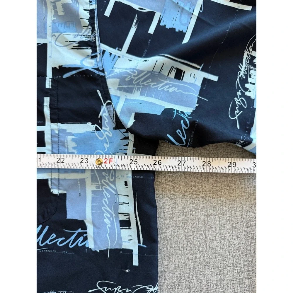 FUBU Collection Mens XL Short Sleeve Button Down Shirt Black Blue Abstract Print